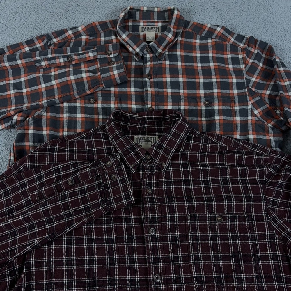 LOT OF 2 Duluth Trading Shirt Mens 2XL Tall Plaid Free Swingin Flannel Relaxed